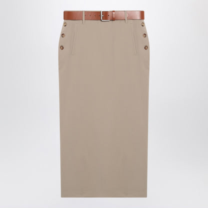 Moschino Virgin Wool Midi Skirt with Adjustable Belt Beige