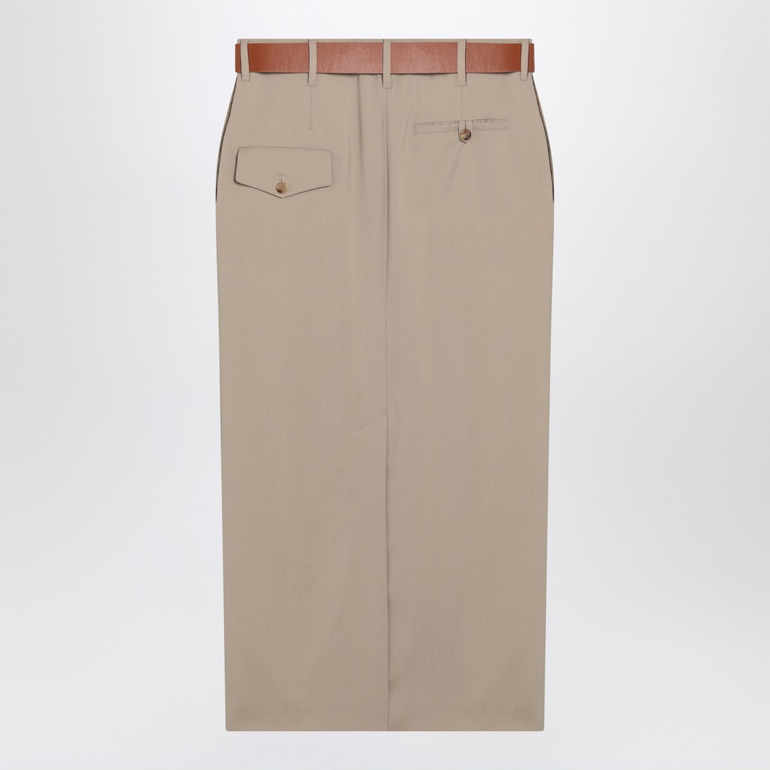 Moschino Virgin Wool Midi Skirt with Adjustable Belt Beige