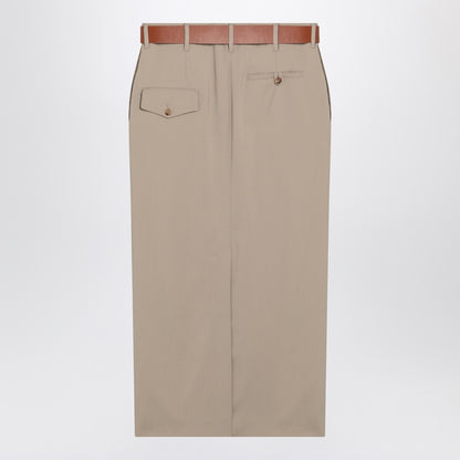 Moschino Virgin Wool Midi Skirt with Adjustable Belt Beige