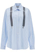 Moschino Light blue cotton striped shirt with decorative straps