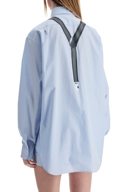 Moschino Light blue cotton striped shirt with decorative straps