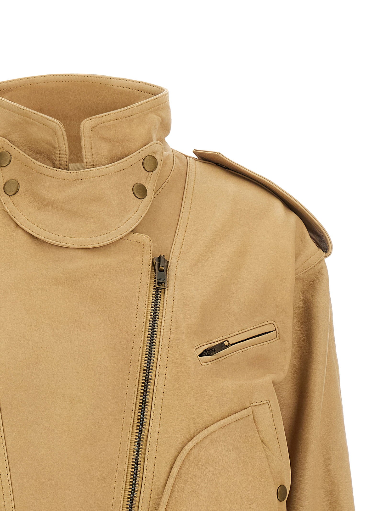 Isabel Marant Farza Leather Jacket Beige