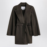 Max Mara Moss Green Short Wool Wrap Coat Green
