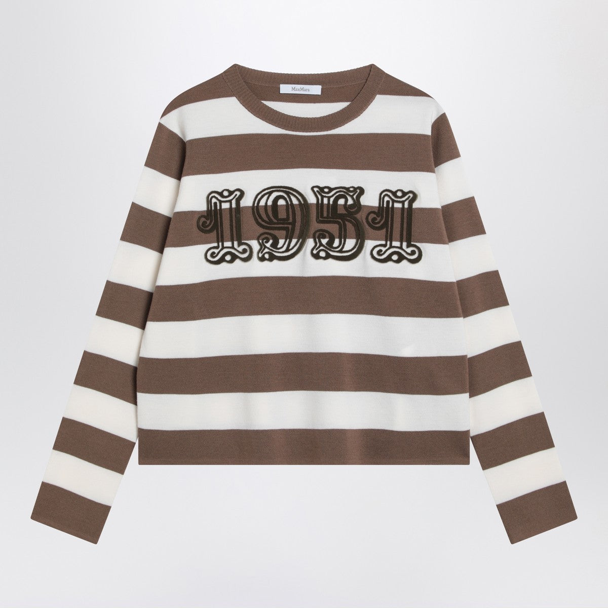 Max Mara Striped Wool Sweater with Embroidered Detail in Brown