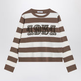 Max Mara Striped Wool Sweater with Embroidered Detail in Brown