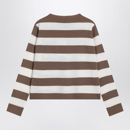 Max Mara Striped Wool Sweater with Embroidered Detail in Brown