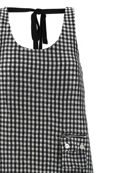Ganni Crinkled Check Long Dress Black