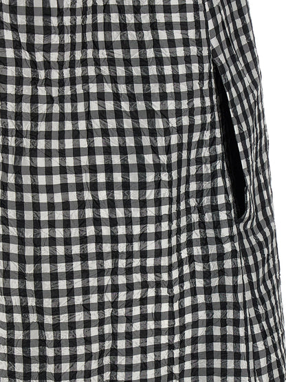 Ganni Crinkled Check Long Dress Black