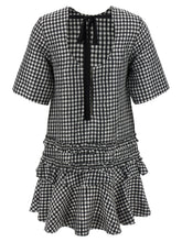 Ganni Crinkled Check Mini Dress White/black