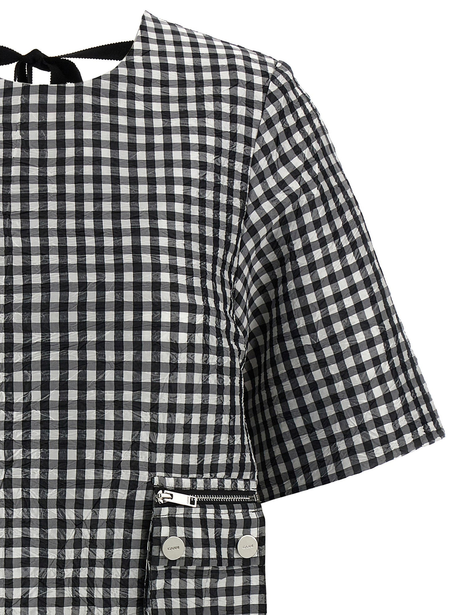 Ganni Crinkled Check Mini Dress White/black
