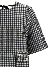 Ganni Crinkled Check Mini Dress White/black