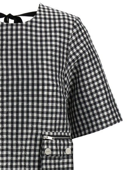 Ganni Crinkled Check Mini Dress White/black