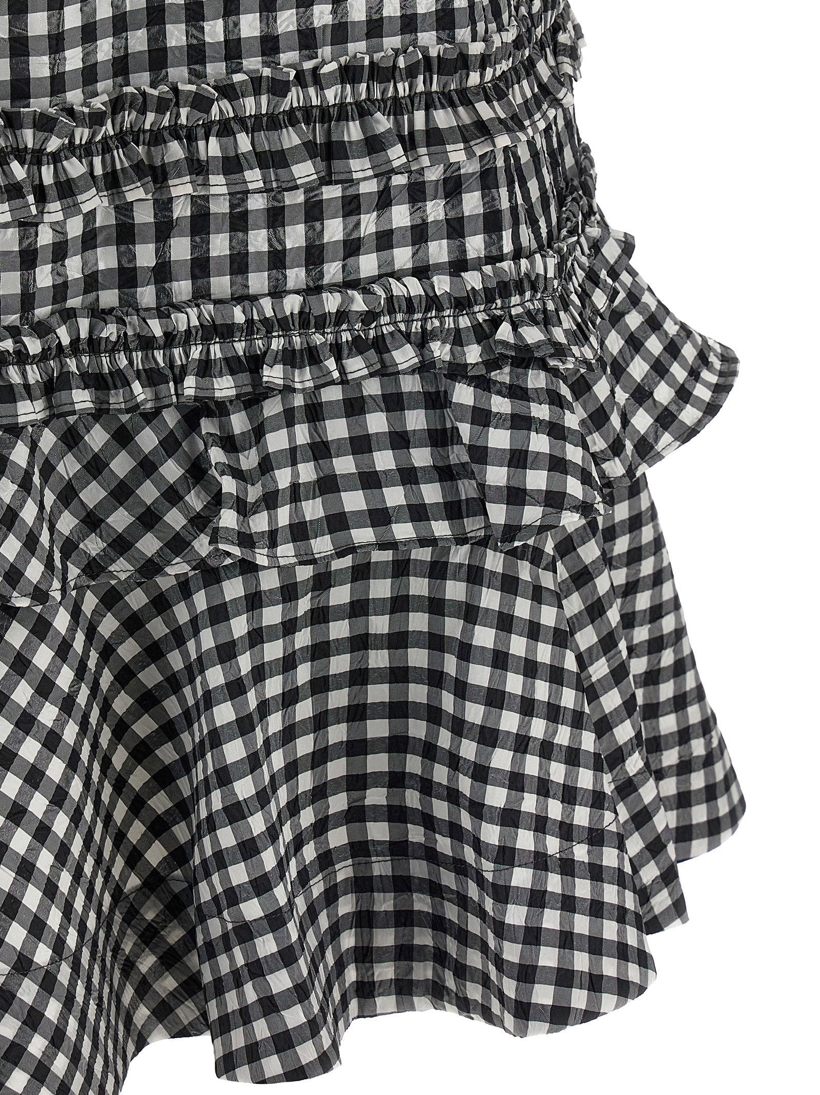 Ganni Crinkled Check Mini Dress White/black