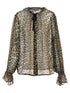 Ganni Leopard Print Chiffon Tie String Shirt Brown