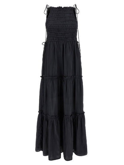Ganni Black Smock Tie Dress Gray