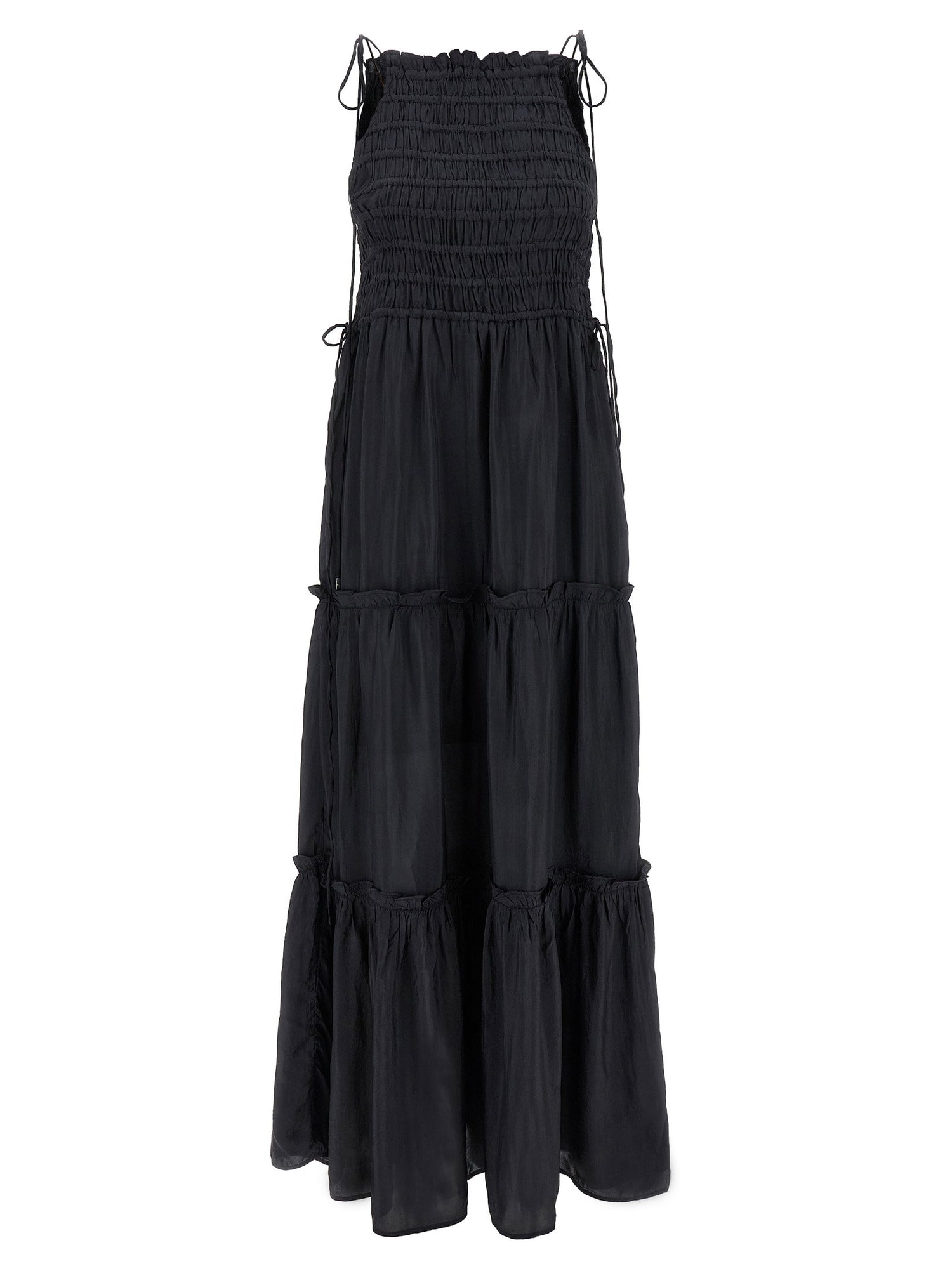 Ganni Black Smock Tie Dress Gray