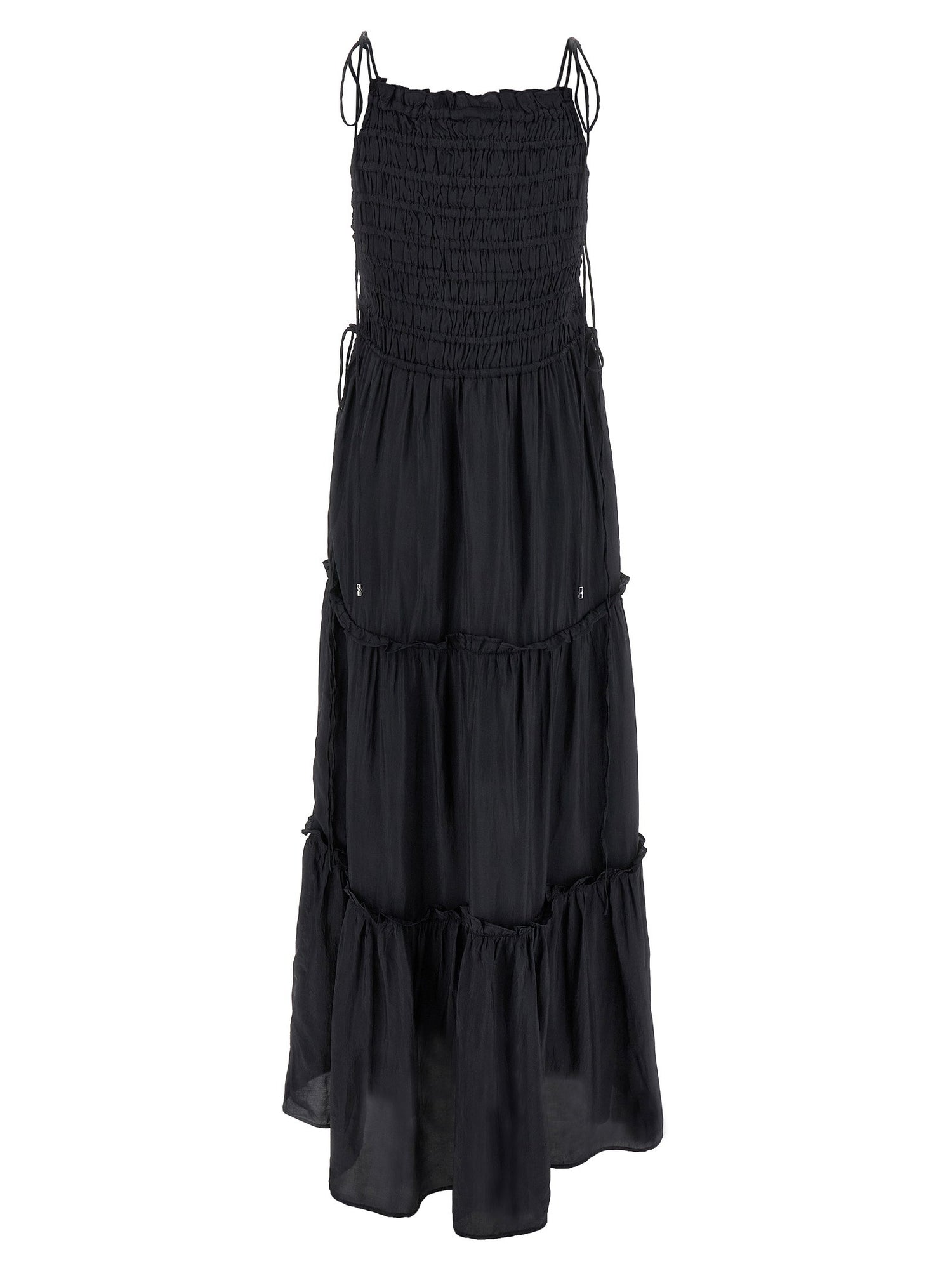 Ganni Black Smock Tie Dress Gray
