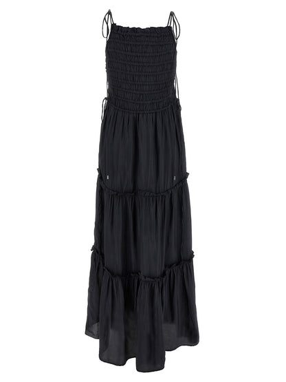 Ganni Black Smock Tie Dress Gray