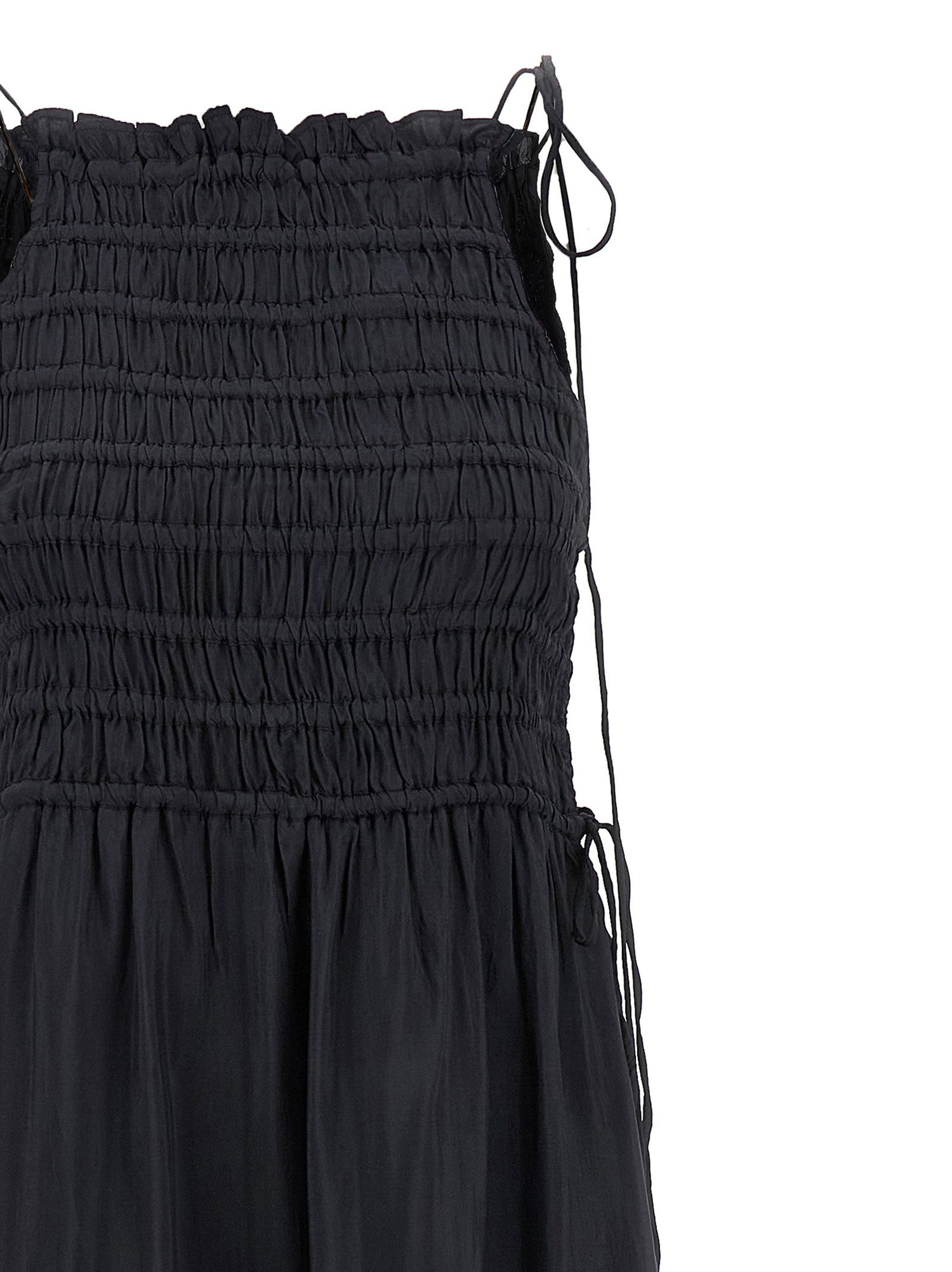Ganni Black Smock Tie Dress Gray