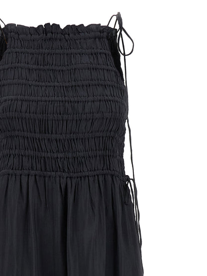 Ganni Black Smock Tie Dress Gray