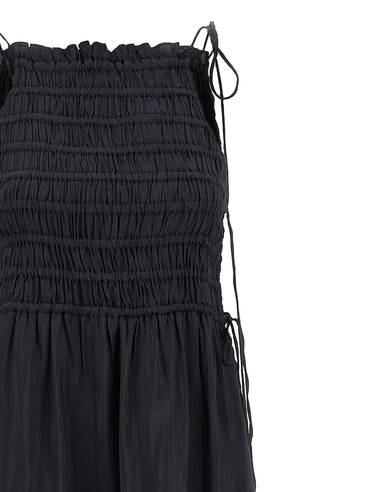 Ganni Black Smock Tie Dress Gray
