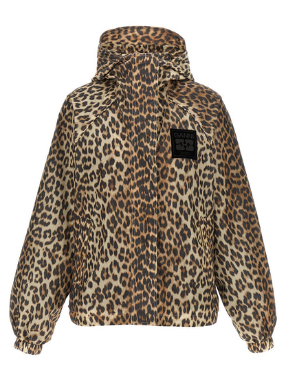 Ganni Leopard Print Nylon Windbreaker Multicolor