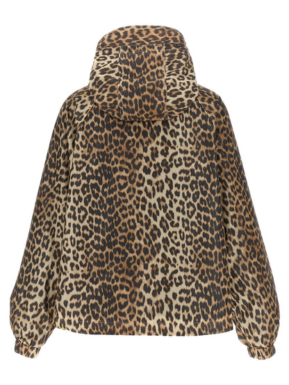 Ganni Leopard Print Nylon Windbreaker Multicolor