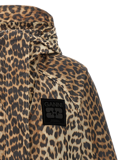 Ganni Leopard Print Nylon Windbreaker Multicolor