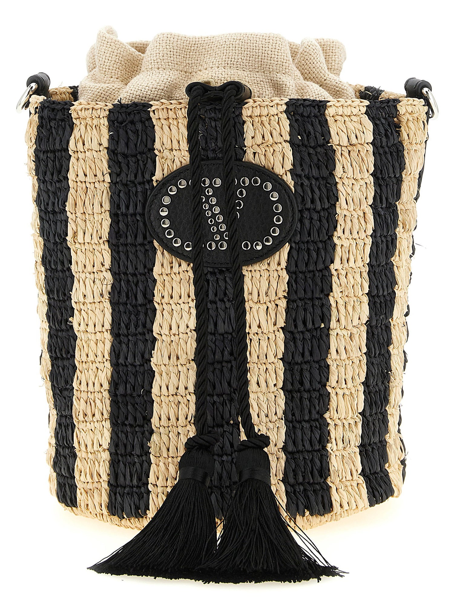 Valentino Garavani Raffia Small Bucket Bag Black