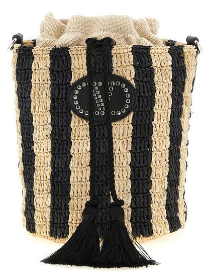 Valentino Garavani Raffia Small Bucket Bag Black