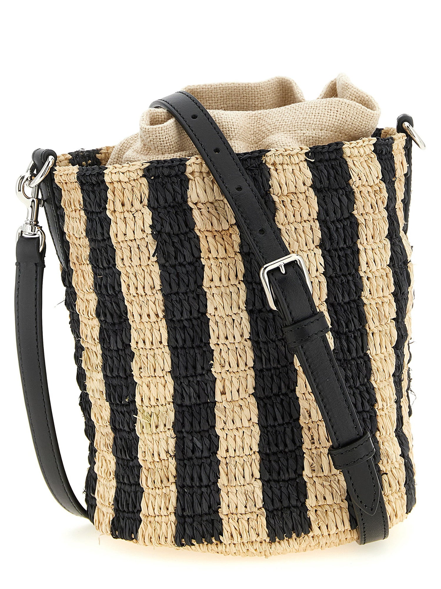 Valentino Garavani Raffia Small Bucket Bag Black