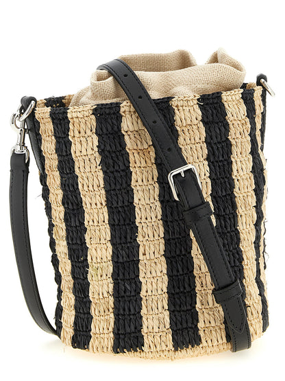 Valentino Garavani Raffia Small Bucket Bag Black