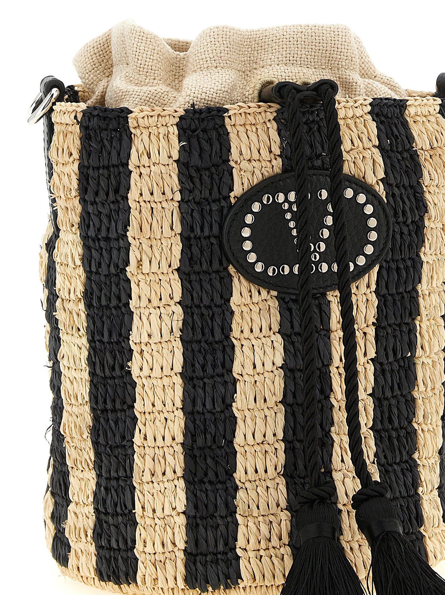 Valentino Garavani Raffia Small Bucket Bag Black
