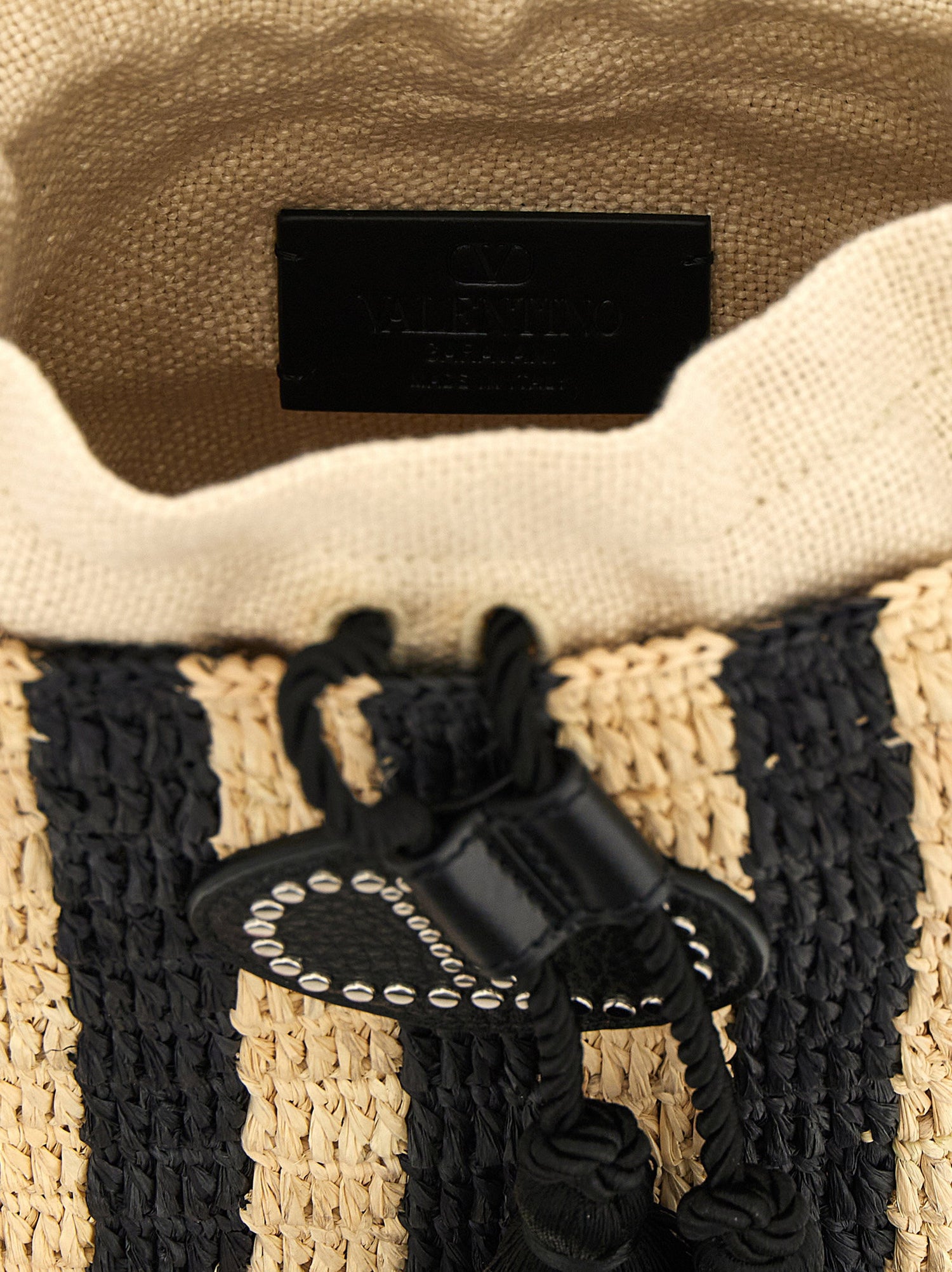 Valentino Garavani Raffia Small Bucket Bag Black