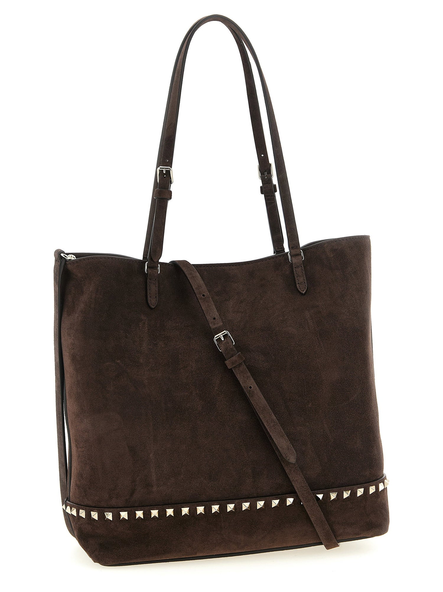 Valentino Garavani Rockstud Medium Suede Shoulder Bag Brown