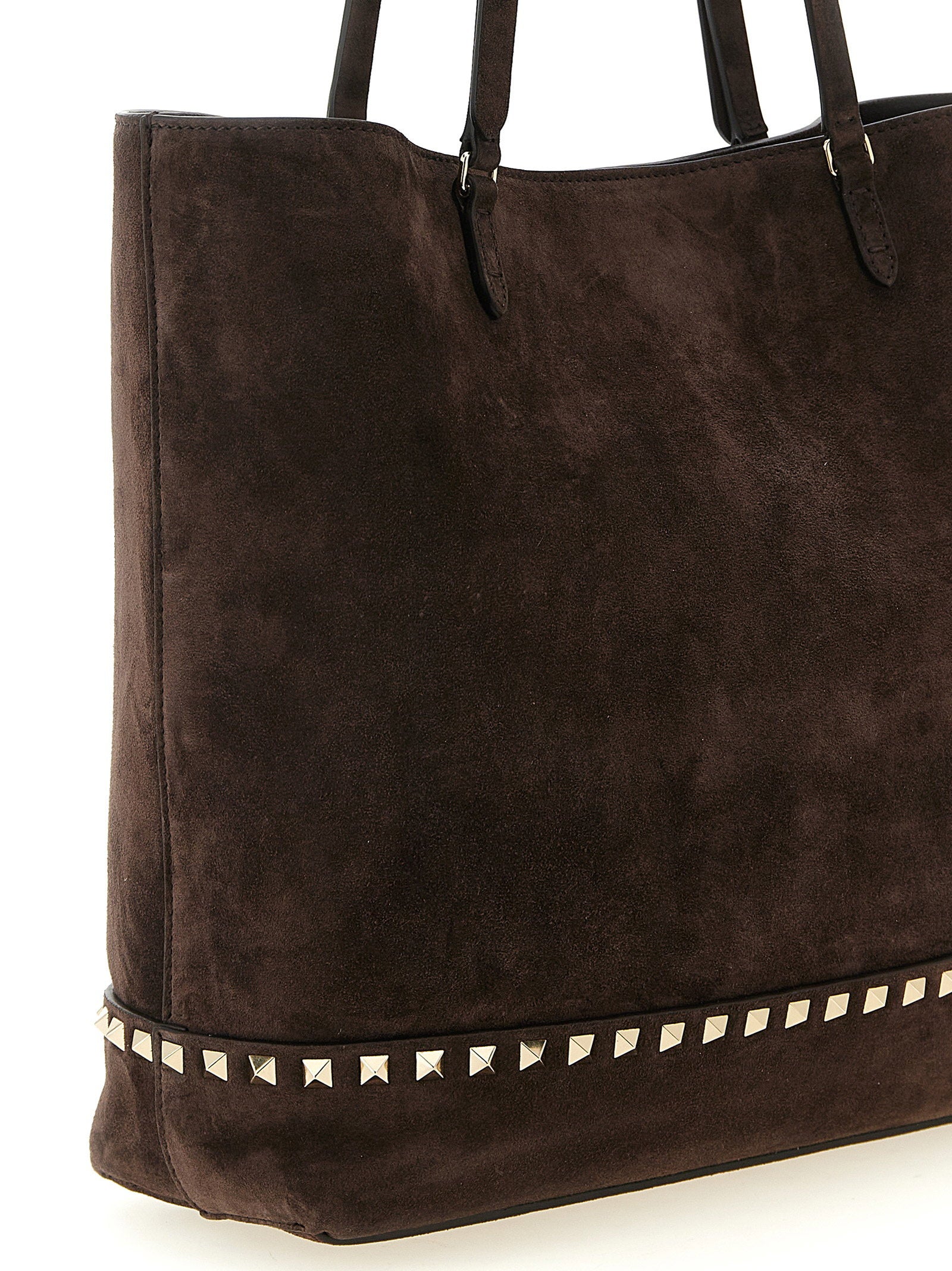 Valentino Garavani Rockstud Medium Suede Shoulder Bag Brown
