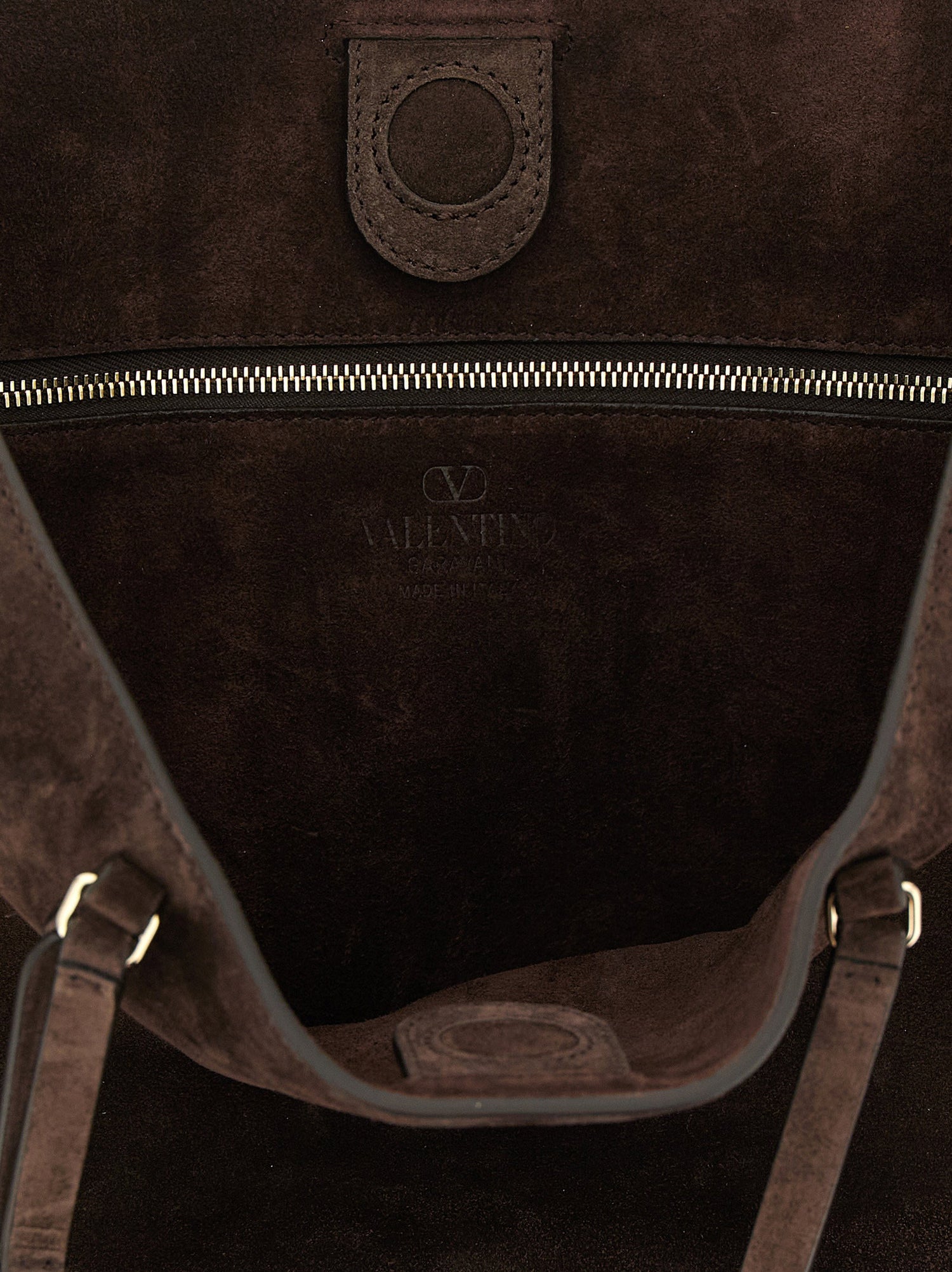 Valentino Garavani Rockstud Medium Suede Shoulder Bag Brown