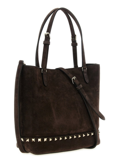 Valentino Garavani Rockstud Small Shopping Bag Brown