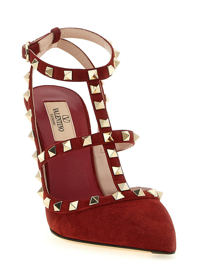 Valentino Garavani Rockstudankle Strap Pumps Red