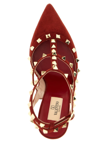 Valentino Garavani Rockstudankle Strap Pumps Red