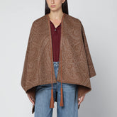 Etro Brown Wool-Cashmere Cape with Paisley Jacquard Brown