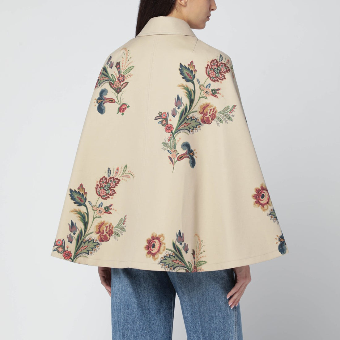 Etro Beige Floral-Print Short Cape Trench Coat Multicolor