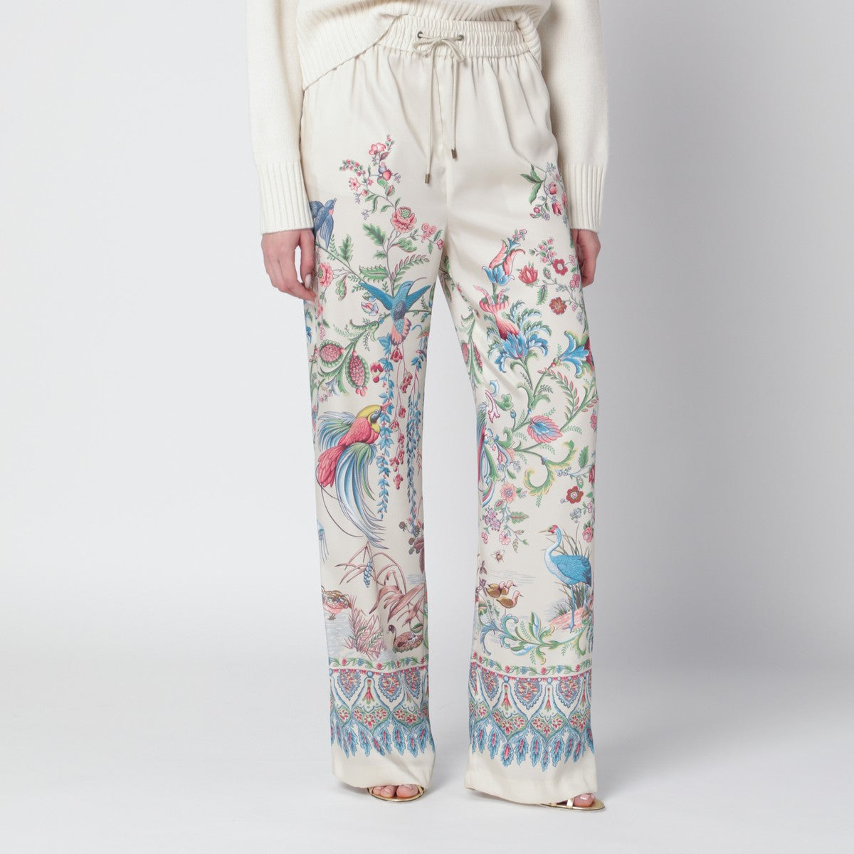 Etro Wide-Leg Floral Print Trousers White