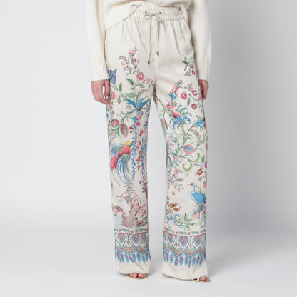 Etro Wide-Leg Floral Print Trousers White