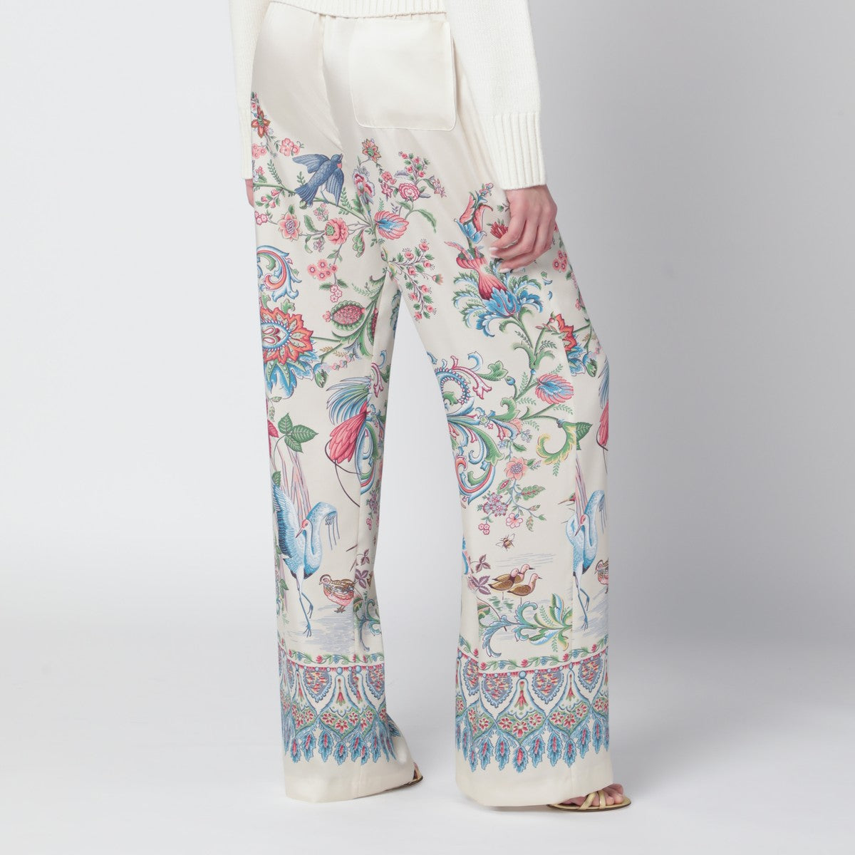 Etro Wide-Leg Floral Print Trousers White
