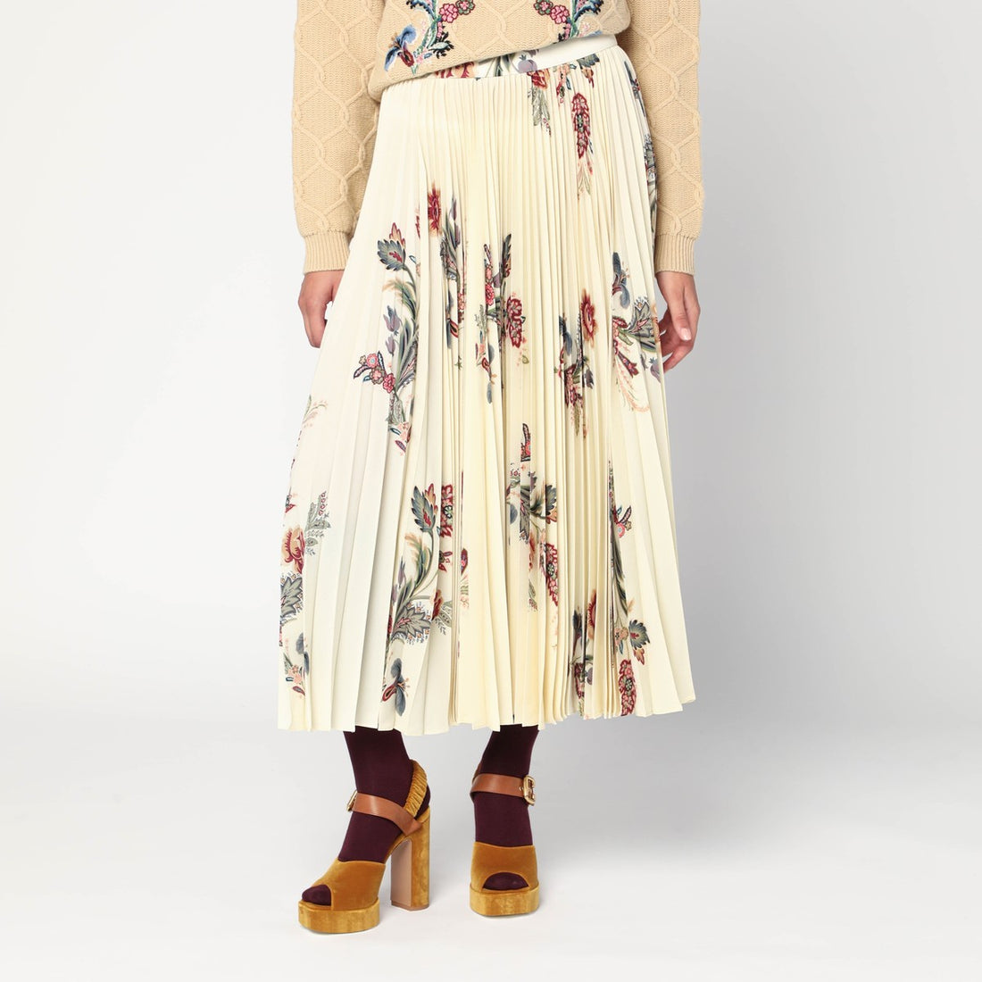 Etro Pleated Floral Midi Skirt Multicolor