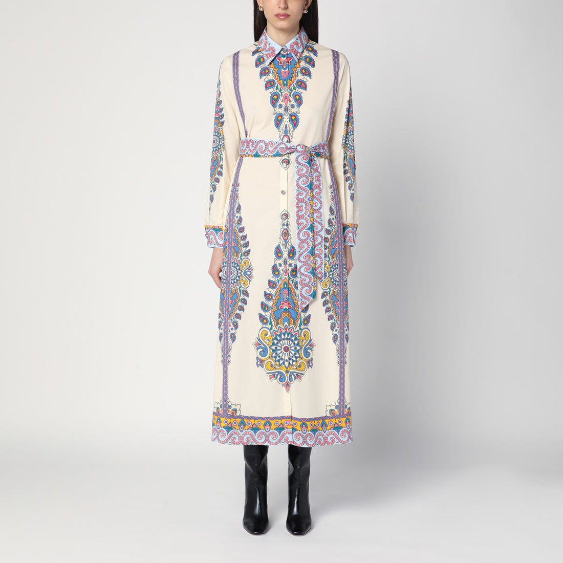 Etro Cotton Midi Shirt Dress with Paisley Print Multicolor