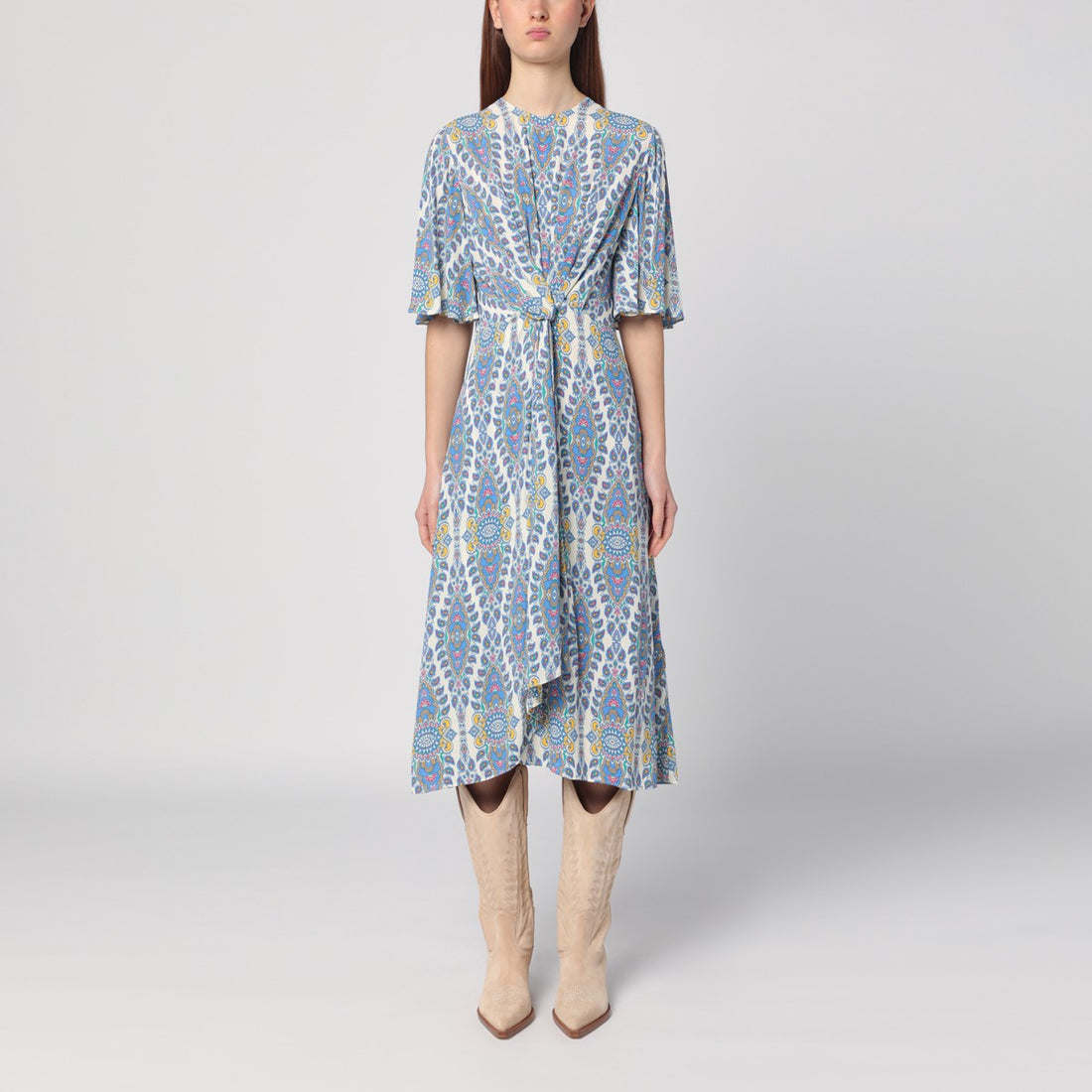 Etro Flared Midi Dress with Multicoloured Print Multicolor