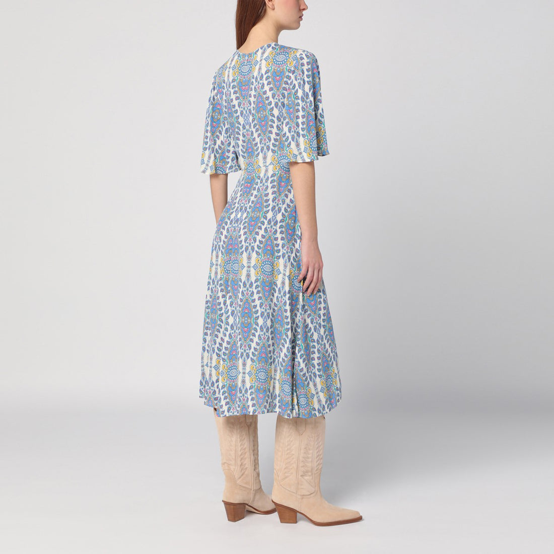 Etro Flared Midi Dress with Multicoloured Print Multicolor
