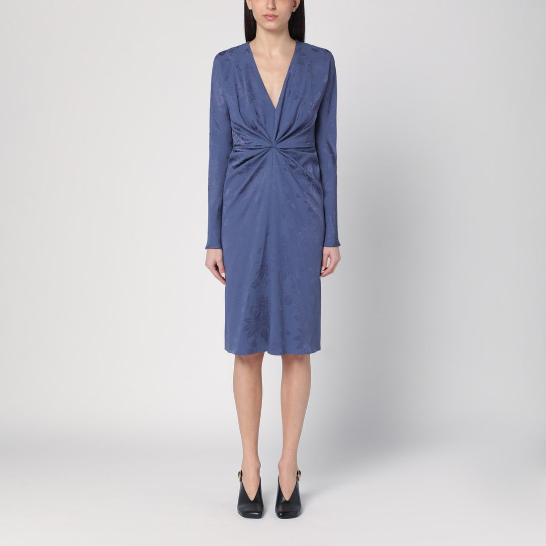 Etro Jacquard-Effect Viscose-Blend Dress with Draped Detail in Blue